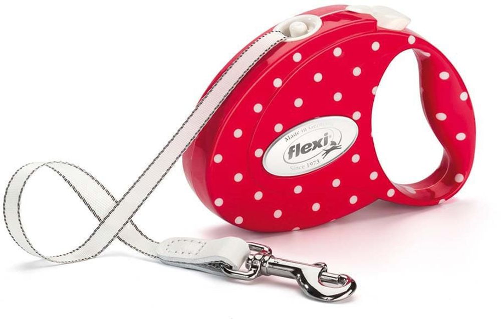 FLEXI рулетка Fashion Ladies S (до 12 кг) ремень 3 м розовая в белый горох