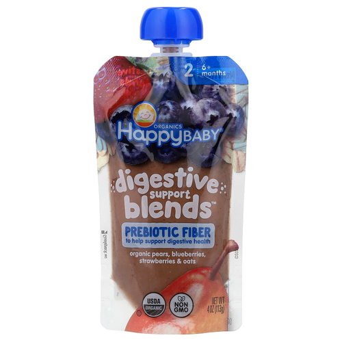 Happy Family Organics, Happy Baby®, смесь для поддержки пищеварения™, для детей от 6 месяцев, органические груши, голубика, клубника и овес, 113 г (4 унции)