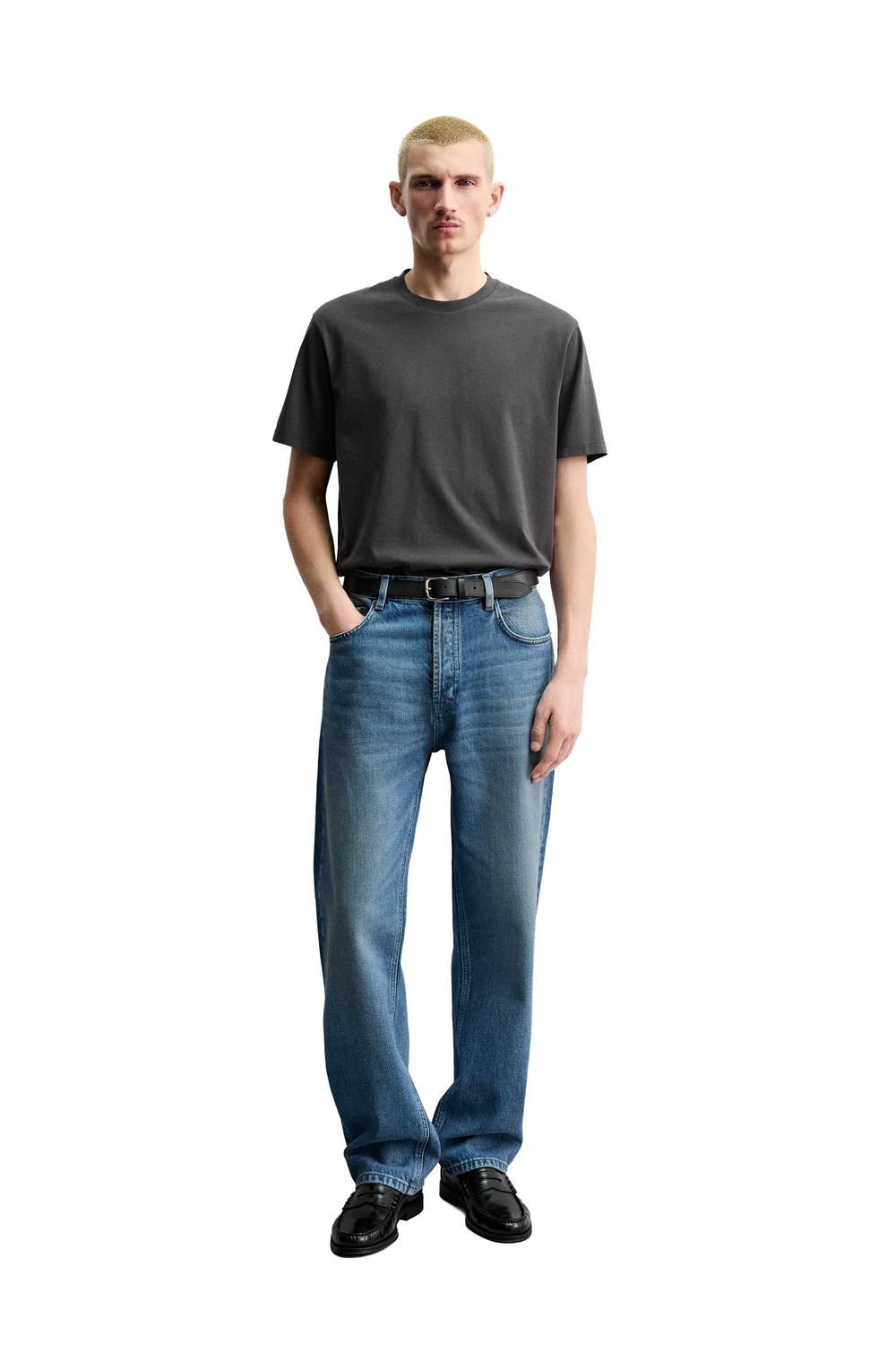 ZARA ФУТБОЛКА MEDIUM WEIGHT КЛАССИЧЕСКОГО КРОЯ ORIGINS, УГОЛЬНЫЙ