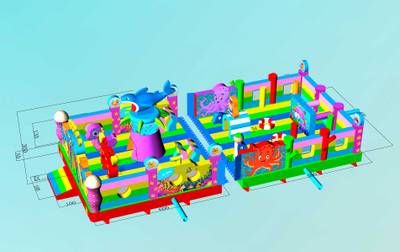 Коммерческий надувной батут без горки «В гостях у моря» 12*6*3,5 м.
