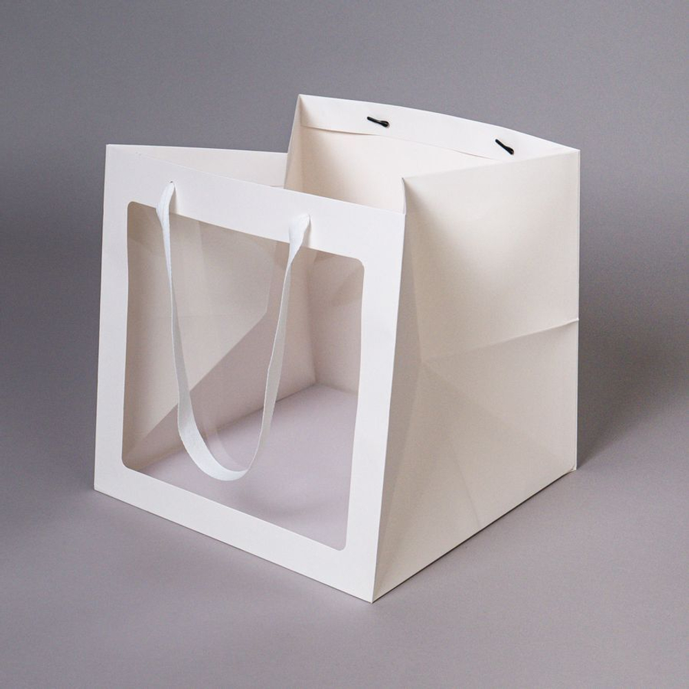 Пакет картонный с окном и ручками 25*25*25 см, белый