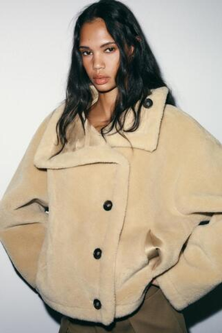 ZARA ДВУСТОРОННЯЯ КУРТКА-ДУБЛЕНКА, ЭКРЮ