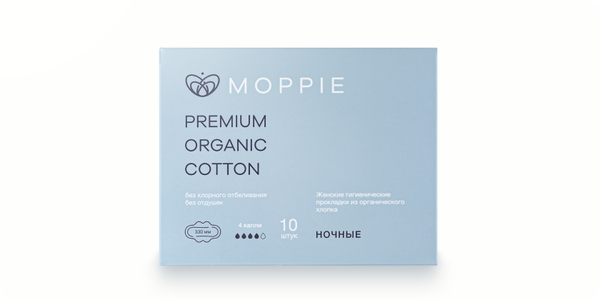 ПРОКЛАДКИ НОЧНЫЕ MOPPIE PREMIUM ORGANIC COTTON 330 ММ 4 КАПЛИ 10 ШТУК
