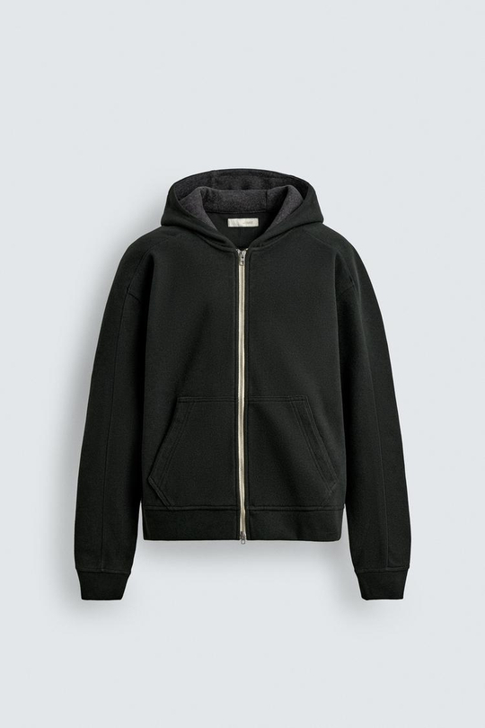 ZARA ФЕТРОВОЕ ХУДИ С КАПЮШОНОМ, ТЕМНО-ЗЕЛЕНЫЙ