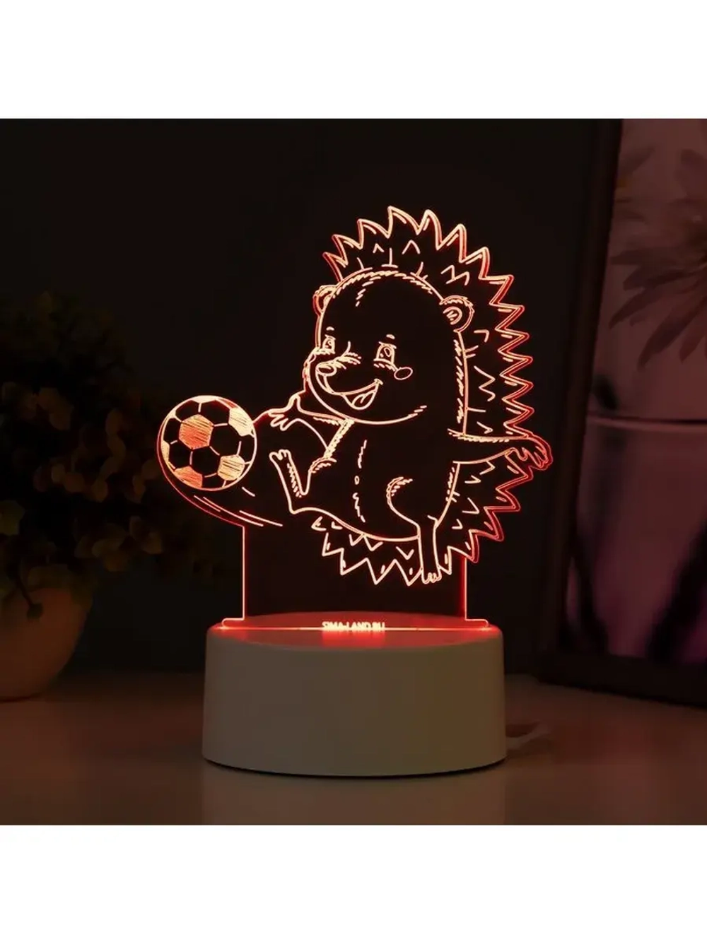 Светильник 3D ночник RISALUX «Ежик футболист», LED RGB, от с