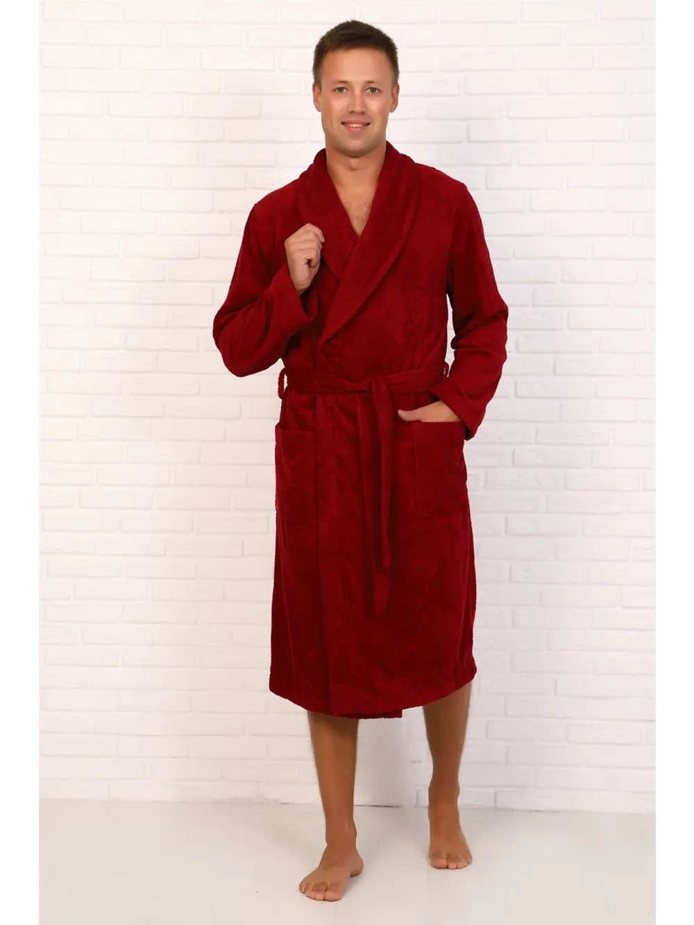 Халат мужской махровый "Элит" с воротником шалькой, цвет: 945-Бордовый