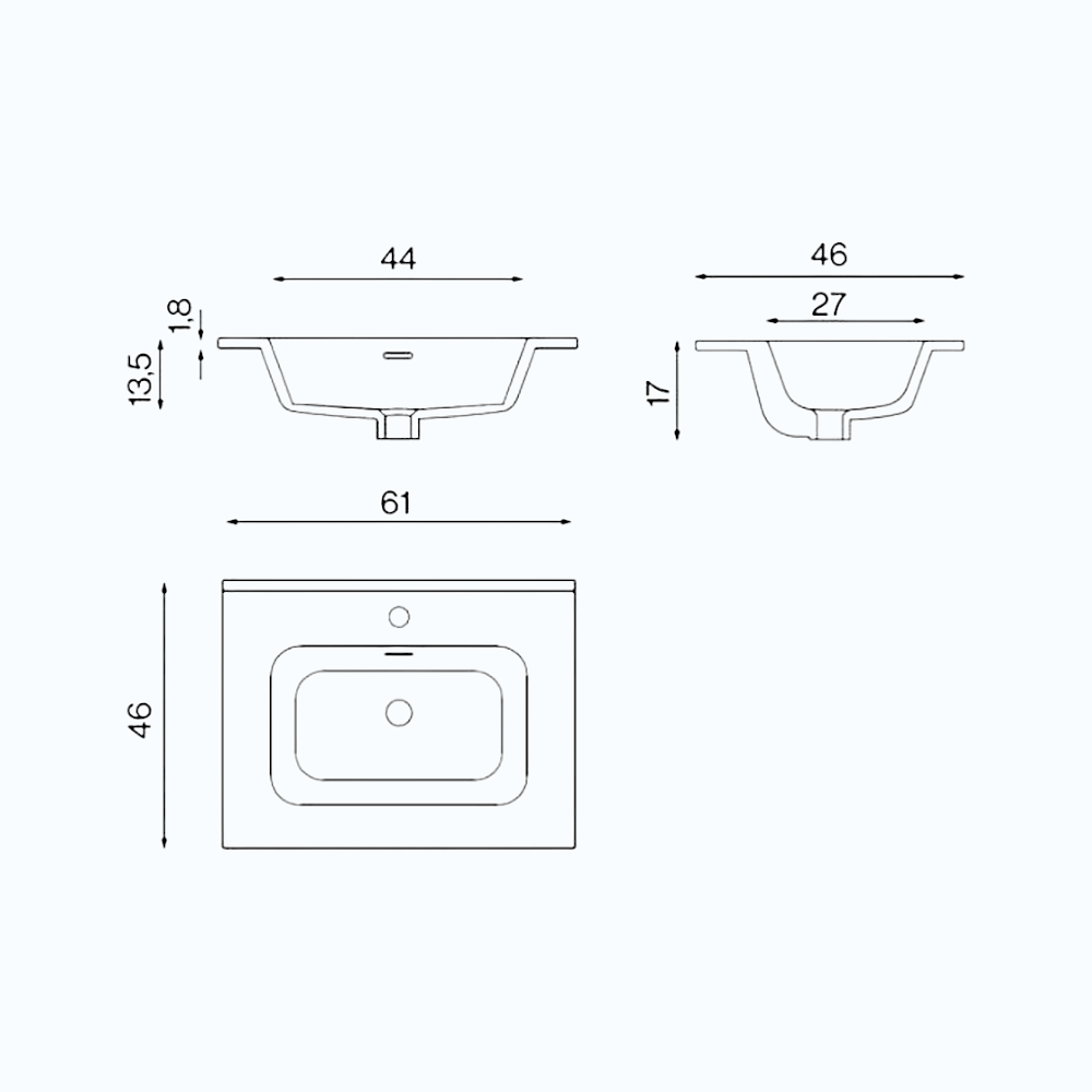 Раковина интегрированная в столешницу VOLTERRA 101х46х18 EV.101.C белая глянцевая