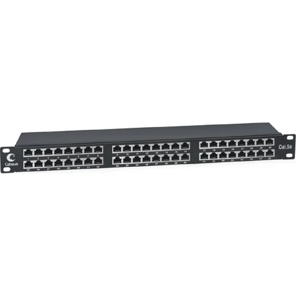 Патч-панель Cabeus PLHD-48-Cat.5e-SH-Dual IDC-1U Патч-панель высокой плотности 19" Высота (1U), 48 портов RJ-45, категория 5e, полностью экранированная, Dual IDC