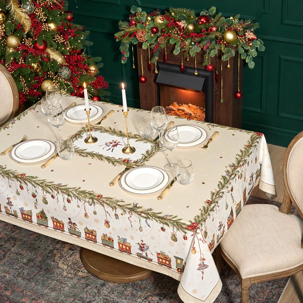 СКАТЕРТЬ "ЩЕЛКУНЧИК" 160Х220СМ БЕЖЕВЫЙ,100% ХЛОПОК,ТВИЛ