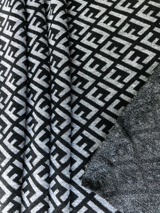 Трикотаж принт геометрия, серый, черный, вискоза ROYCE