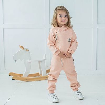 Warm diagonal jumpsuit with hood - Apricot Parfait