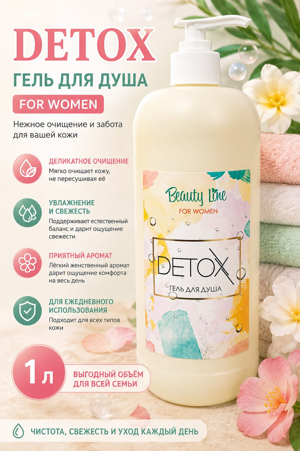 BeautyLine Гель для душа DETOX for WOMEN