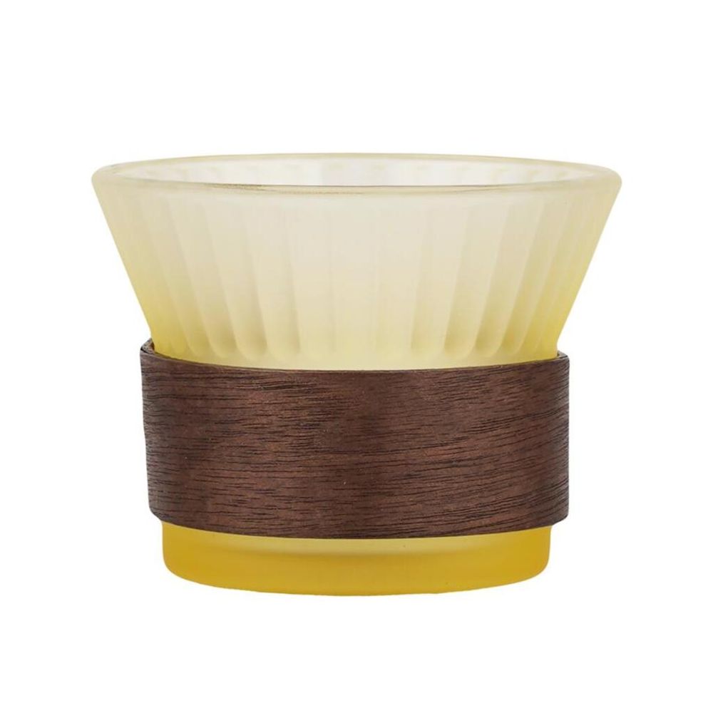 Чашка 220 мл кофейная без ручки желтая матовая Japanese Style дерев. вставка d 9,1 см h7,1 см [1]