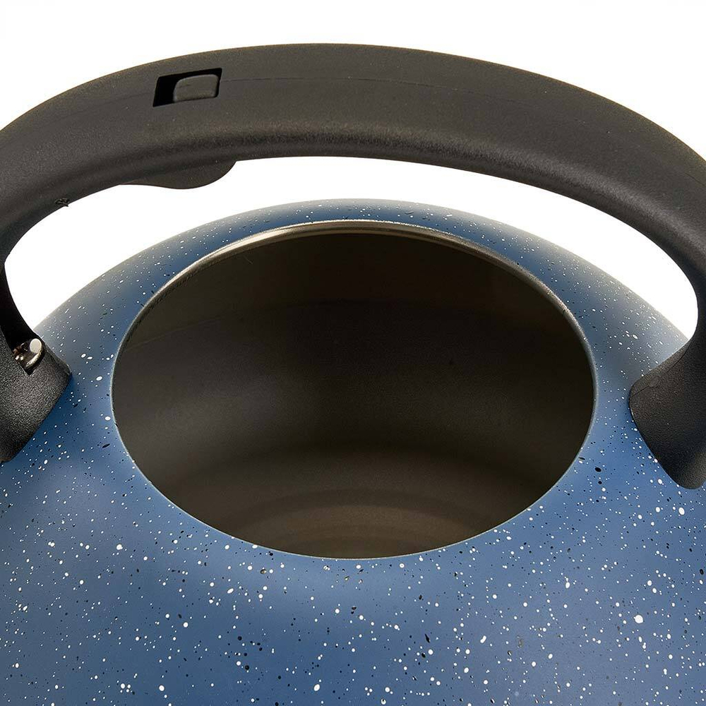 Чайник 3 л из нержавеющей стали со свистком, индукционное дно ALPENKOK AK-547 синий гранит, ручка черный