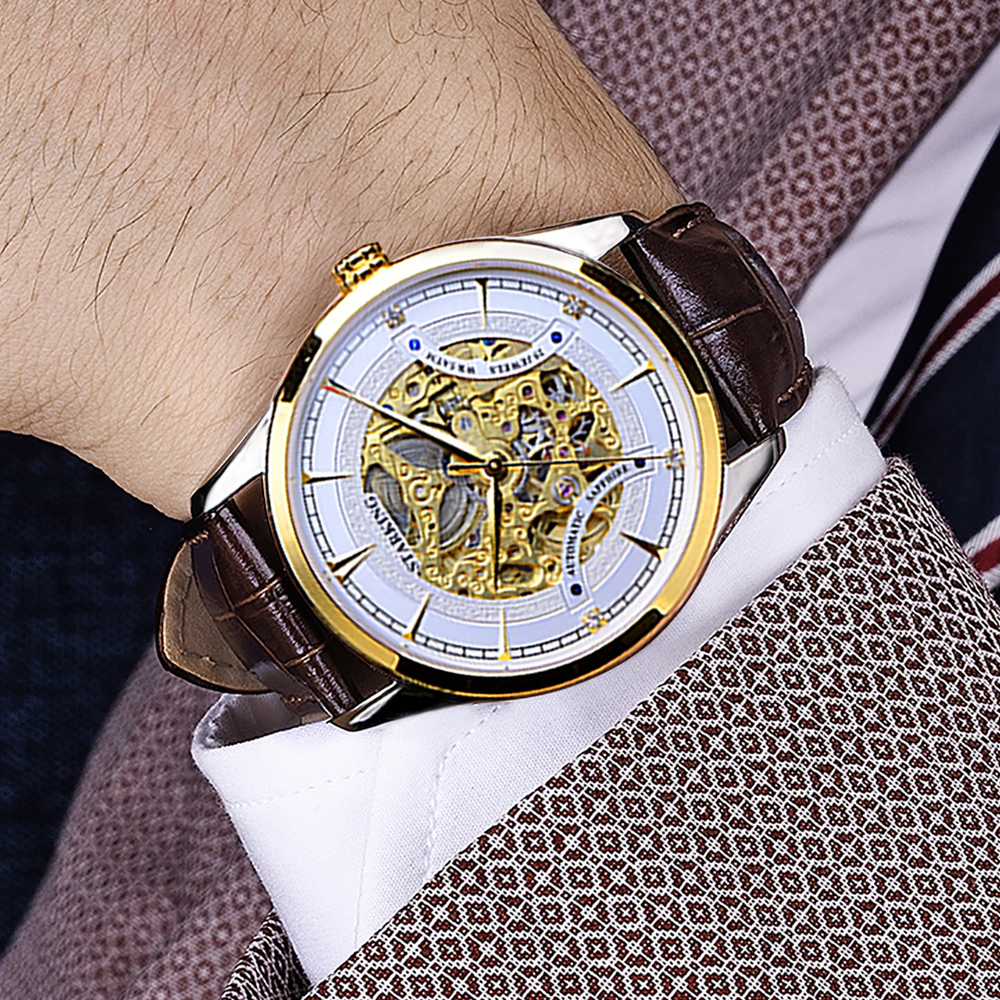 STARKING Automatic Mechanical Movement Stainless Steel Watchband Watch Men"s Watches Skeleton Dial