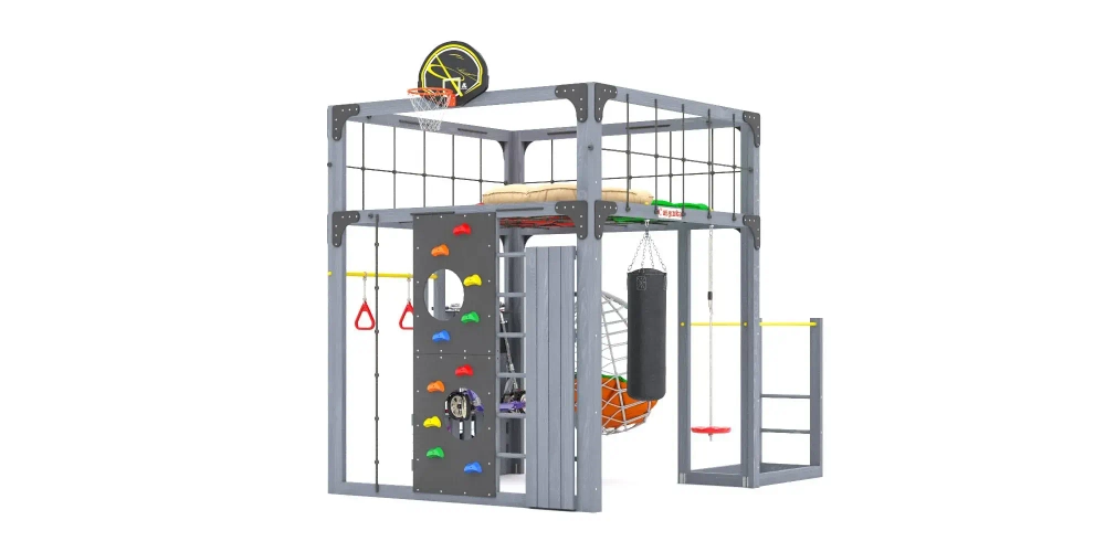 Детская площадка Савушка КУБ-1 (Серый) с подушками и коконом