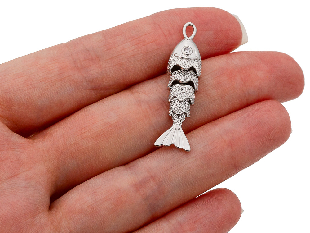 57143-р Подвеска "Рыба" панцирная 33мм, родий