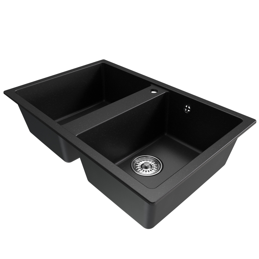 Мойка ML-GM23 КОМФОРТ двухчашевая, ультра-черная (344), 770*500*190мм