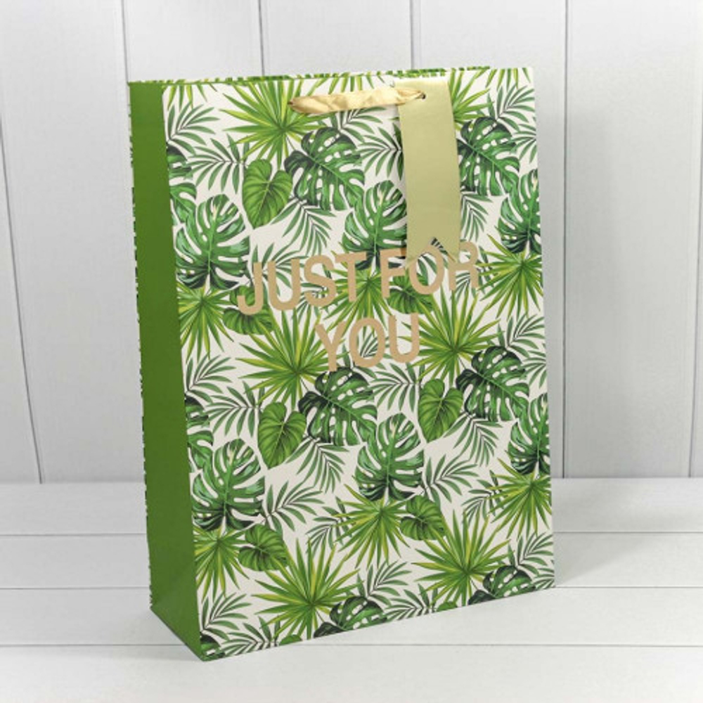 Пакет подарочный 33х45х13см Цветы "Листья" (Микс)