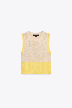 ZARA УКОРОЧЕННЫЙ ТРИКОТАЖНЫЙ ТОП, СВЕТЛО-БЕЖЕВЫЙ