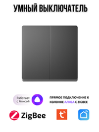 Умный выключатель Tuya ZigBeе для Алисы двухклавишный черный