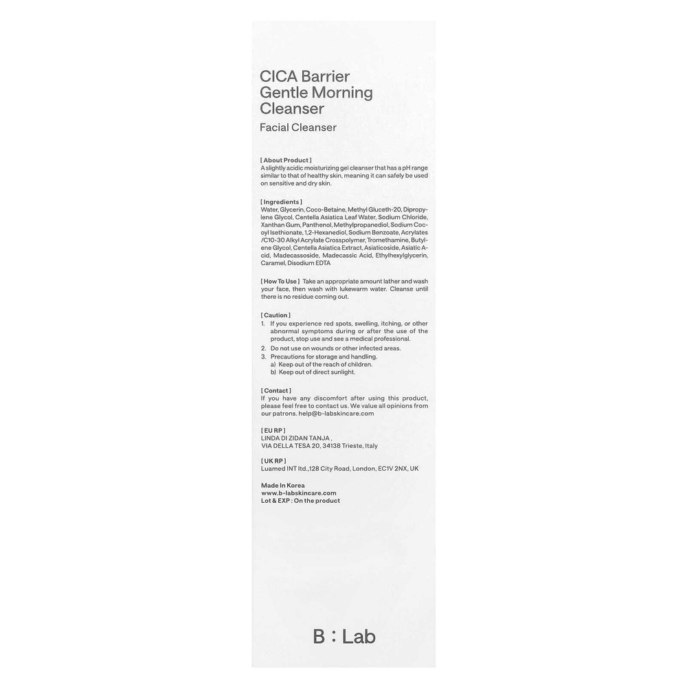 B_Lab, Perfect Balance, Нежное утреннее очищающее гель-гель Cica Barrier, 120 мл (4,06 жидк. Унции)