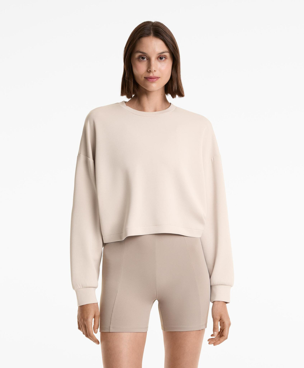 Oysho Толстовка укороченная с перекрещивающейся спинкой и модалом, серо-бежевый