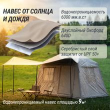 Надувная палатка UNIX Camp Vega 3х2 бежевый (+ навес)