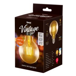 LED-G95-6W-GOLDEN-E27 GLV21GO Лампа светодиодная Vintage. Форма шар. золотистая колба. Картон. ТМ Uniel