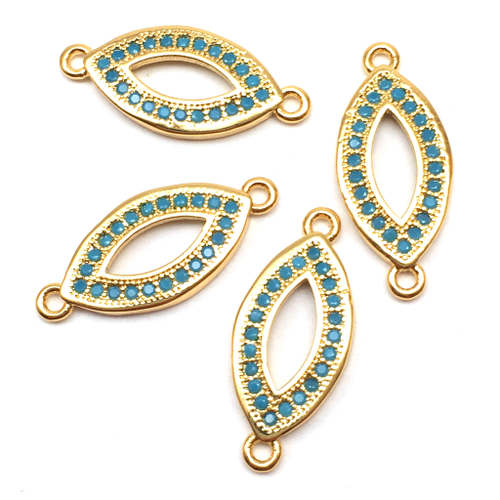 Коннектор с голубыми фианитами "Глаз-оберег" 19х8 мм, позолота