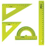 Набор чертежный средний СТАММ "Neon Crystal" (линейка 20 см, 2 угольника, транспортир), неоновый, НГ04