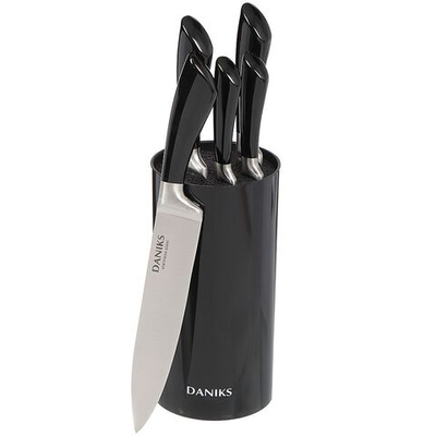 Набор ножей 6 пр, 3шт-20;12;9 см, нерж сталь, рук сталь, с подст, пласт, Daniks, Рокка, YW-A235B-H