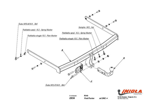 Фаркоп IMIOLA E.034 Ford Fusion 2002-2012(паспорт и сертификат в комплекте)(без электрики)