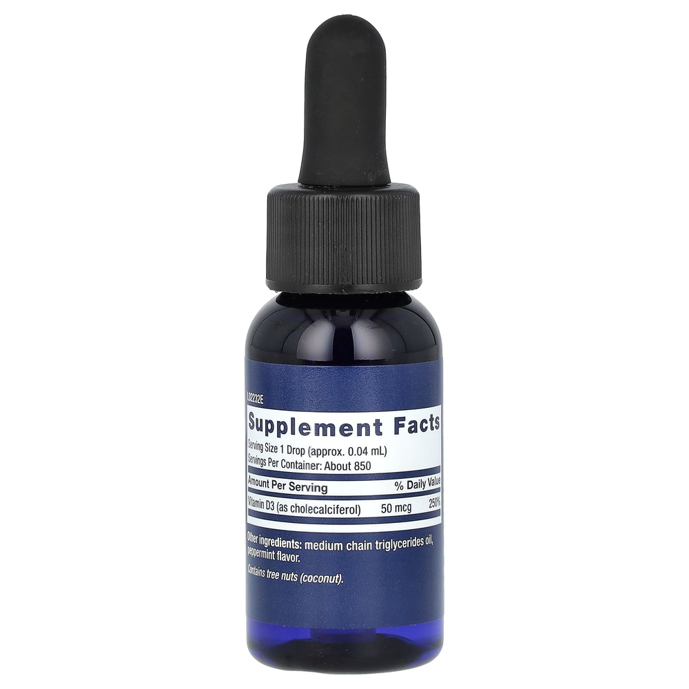 Life Extension, Жидкий витамин D3, мята, 50 мкг (2000 МЕ), 29,57 мл (1 жидк. Унция)