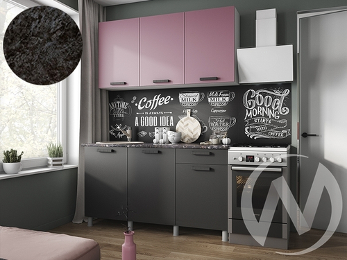 Кухня Кьяра 1.5м (корпус белый/карбон сакура; карбон вулкан) 26мм кастилло темный