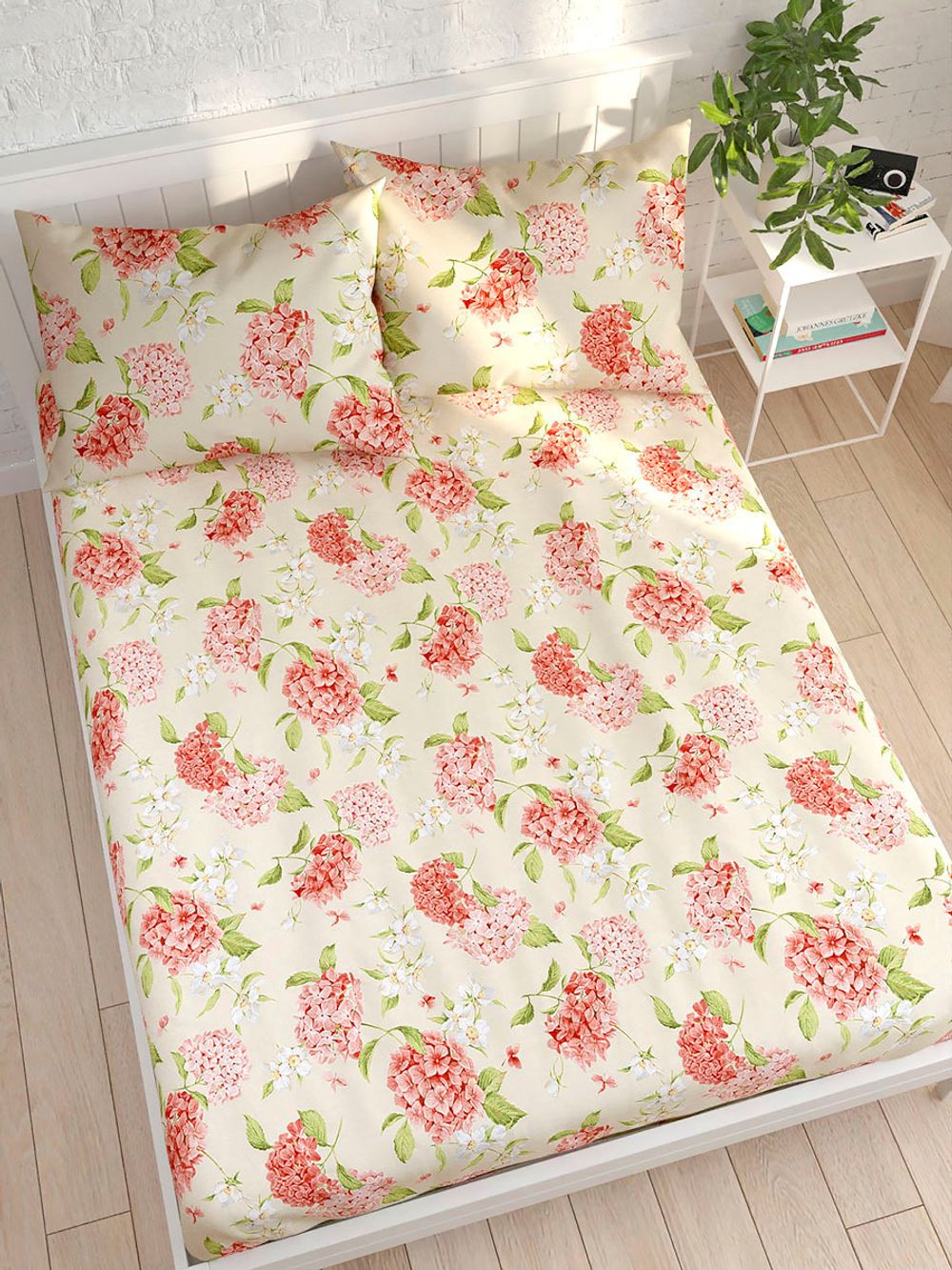 Постельное белье перкаль Сказка "Гортензия" 1,5-сп Наволочка 50x70 см 1 шт Простынь 150x215 см Пододеяльник 145x215 см