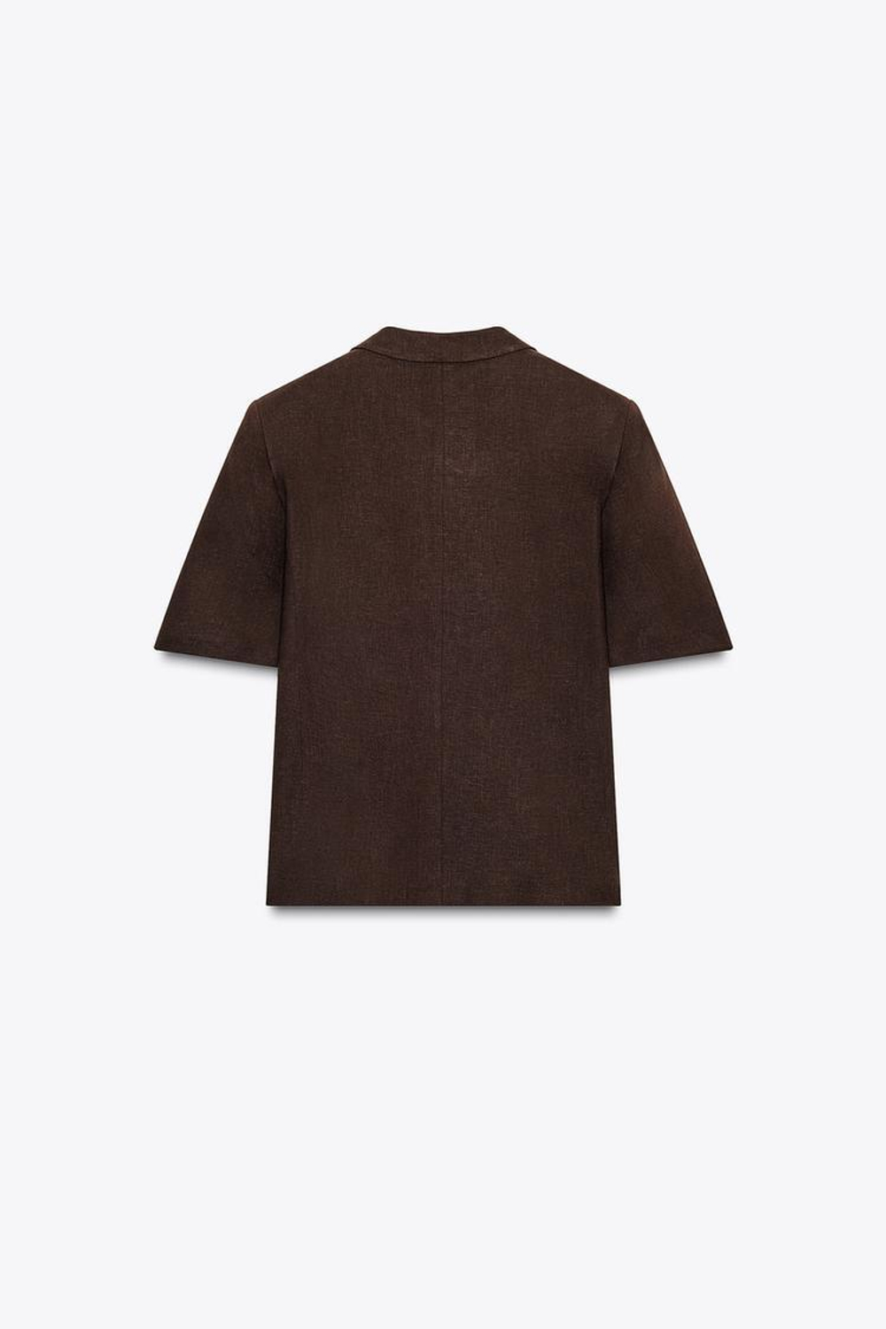 ZARA БЛЕЙЗЕР ИЗ ЛЬНА С КОРОТКИМИ РУКАВАМИ, КОРИЧНЕВЫЙ