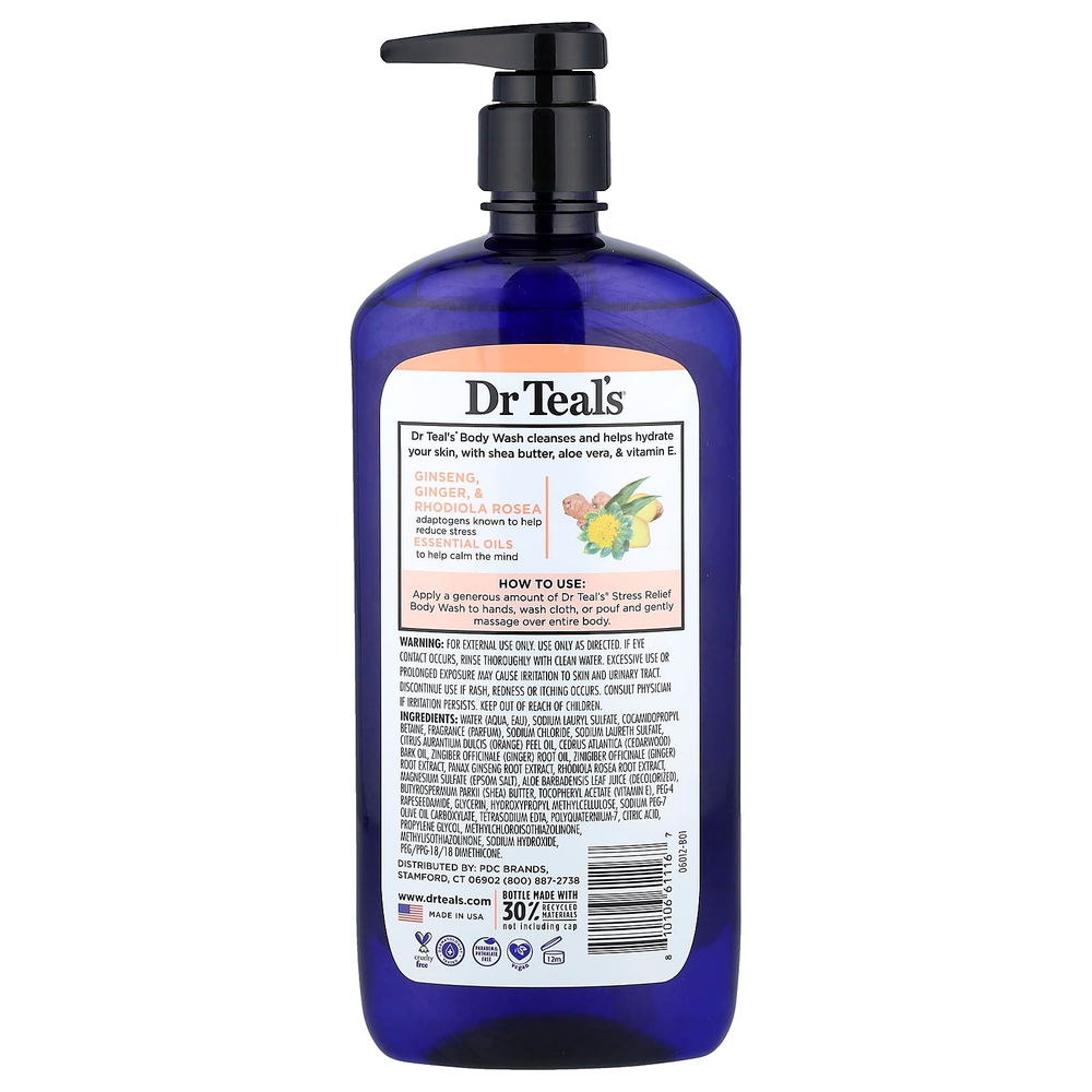 Dr. Teal's, Гель для душа с чистой английской солью, снятие стресса, 710 мл (24 жидк. Унции)