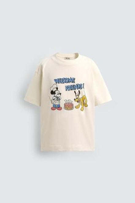 ZARA X DISNEY ФУТБОЛКА С ПРИНТОМ "ПЛУТО + МИККИ", БЕЛЫЙ