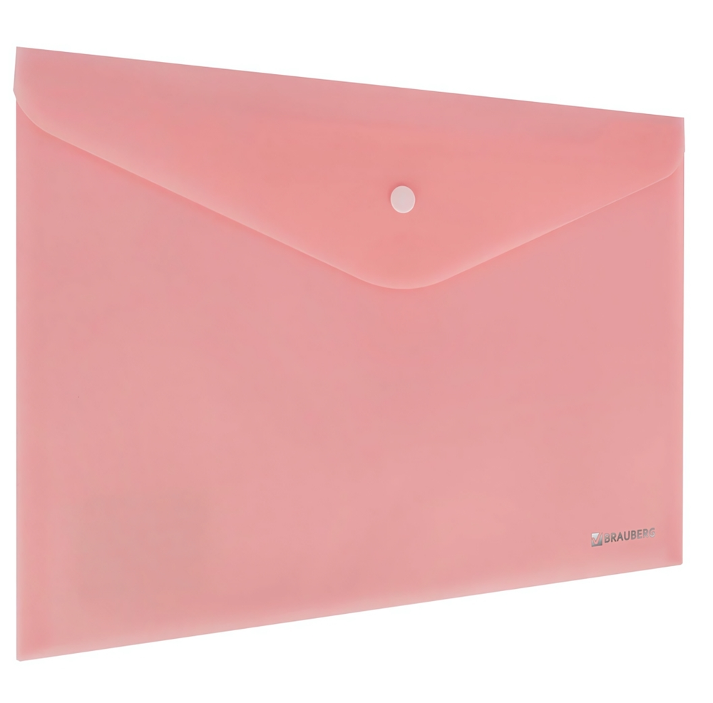 Папка-конверт с кнопкой А4 "Pastel" 0,2мм. матовая непрозрачная, персиковая, прочная (BRAUBERG)