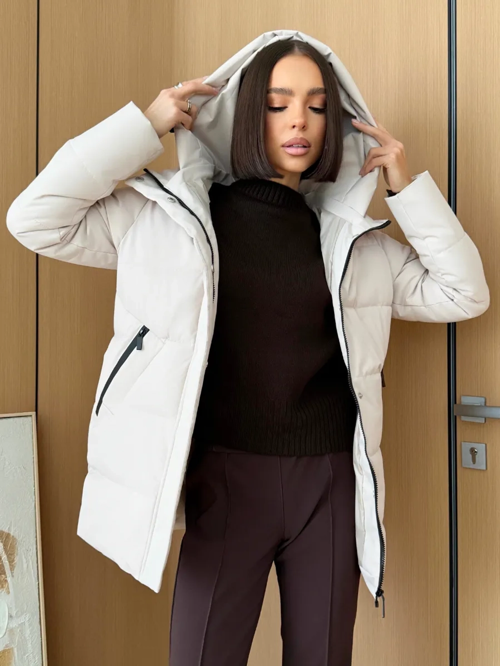 Куртка весенняя удлиненная со съемным капюшоном