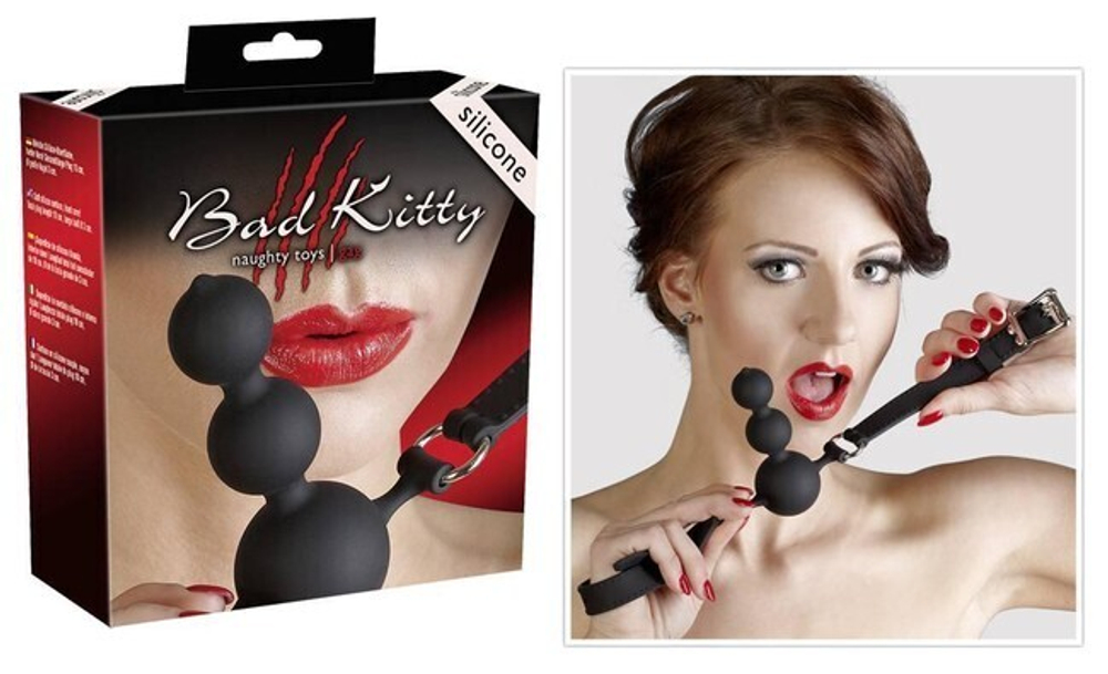 Глубокий кляп с тремя шариками Bad Kitty (Цвет: черный)