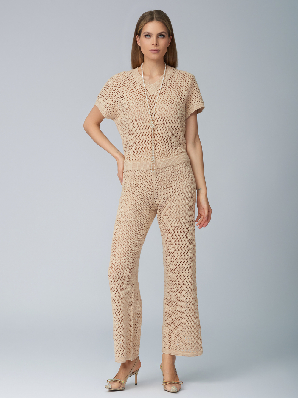 Женские трикотажные брюки бежевые