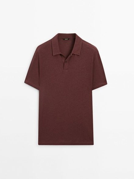 Massimo Dutti Поло из смесового льна с короткими рукавами, бордо
