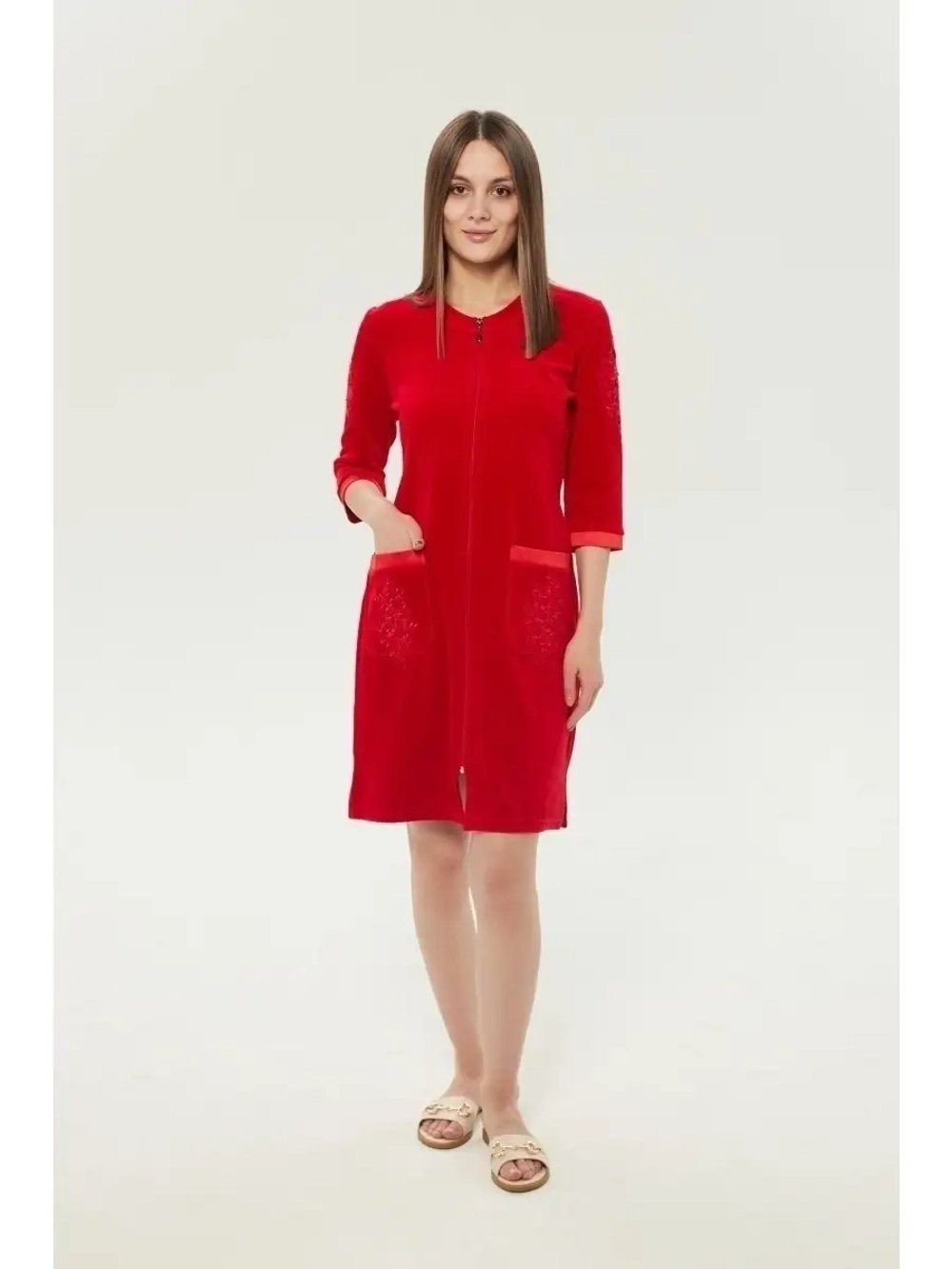 Халат велюровый домашний на молнии