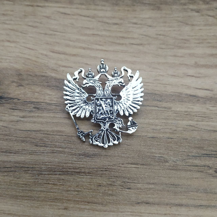 Брошь Герб РФ Двуглавый орел эмаль черная металл серебристый