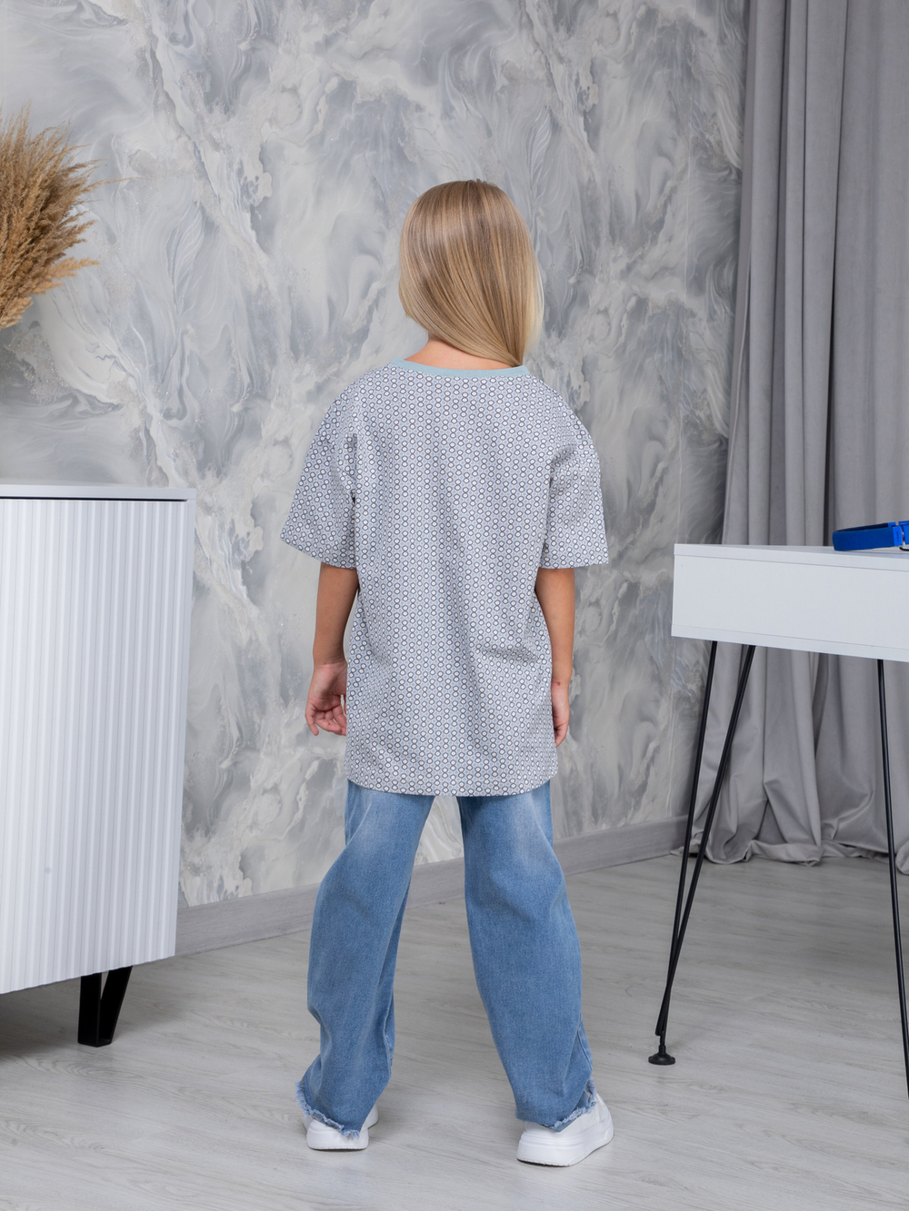 Детская футболка дФ-11/серый-экрюгорошки