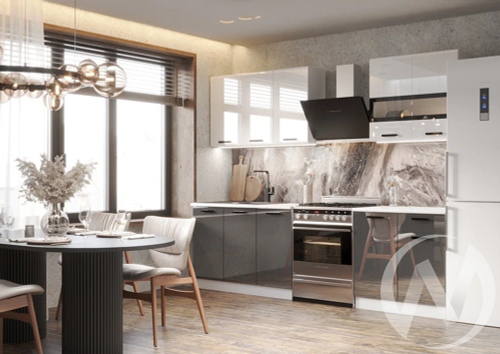 Кухня Рио 2;0м (белый/белый глянец холодный; графит глянец/кастилло темный)