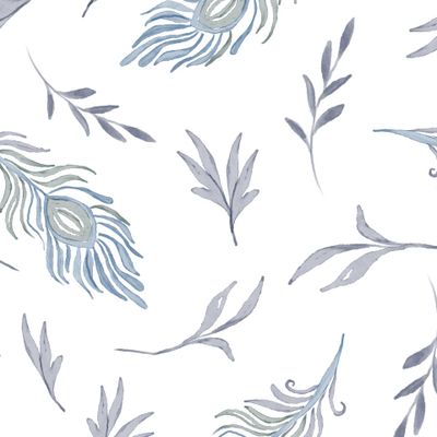 Перо павлина принт с листьями