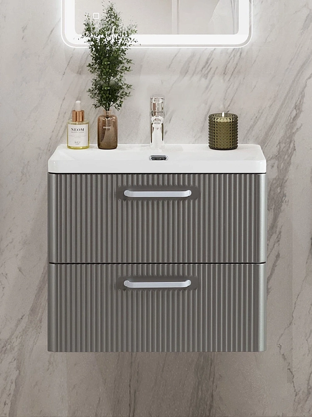 Тумба с раковиной BelBagno 50 DUE-500-2C-SO-SAT-P+BB-8076-3-50 сатин
